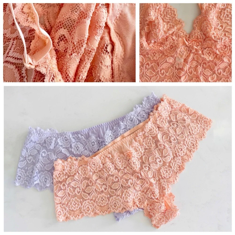 Cabernet Coral Pink Lace Bralette Top, Ribbon Bow & Adjustable Straps sz. S